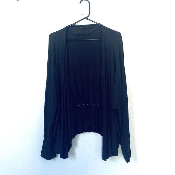 Soft Surroundings Sweaters - Soft Surroundings Open Cardigan Large Black Sweater Ruched Metal MInimalist